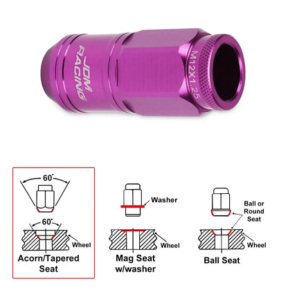 Purple JDM Open End Cone Wheel Lug Nuts 20Pc M12X1.25 + Spline Lock Key