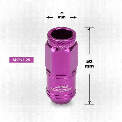 20Pc M12X1.25 Purple JDM Open End Cone Wheel Lug Nuts + Spline Lock + Key