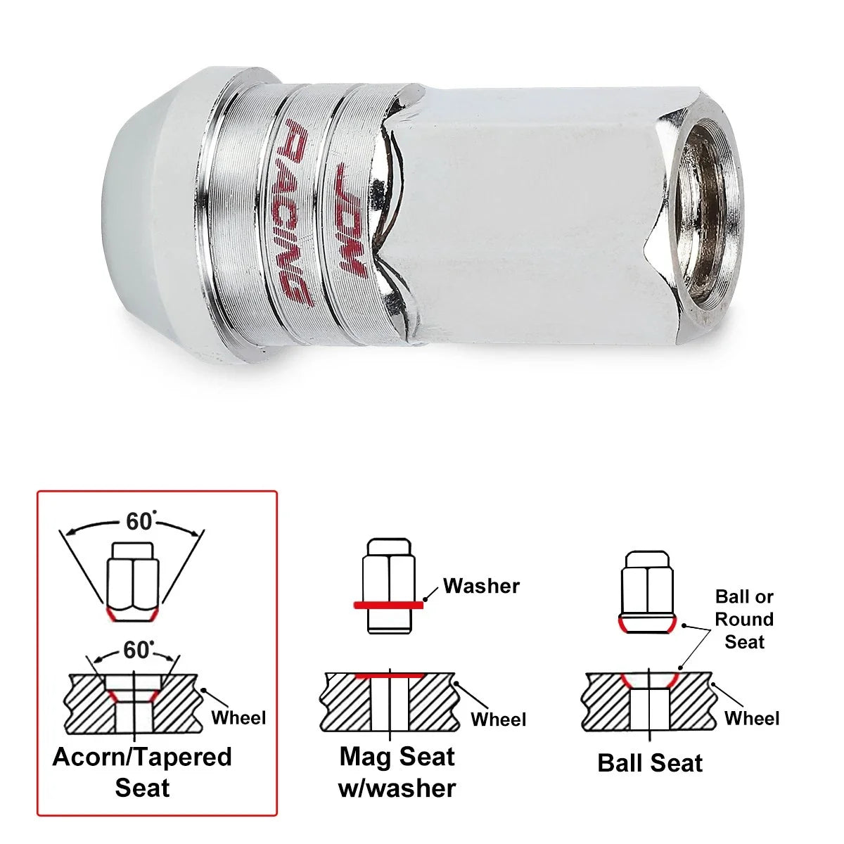 Chrome Open End Lug Nut Set M12X1.25 with Spline Locks & Key - 20 pcs