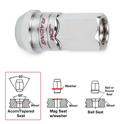 Chrome Open End Lug Nut Set M12X1.25 with Spline Locks & Key - 20 pcs