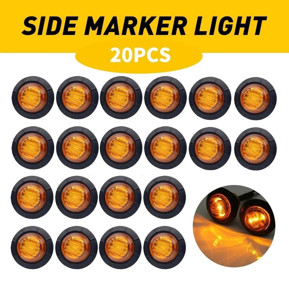 20x Amber 3/4" LED Round Side Bullet Light Marker for 12V Trailer Lamps