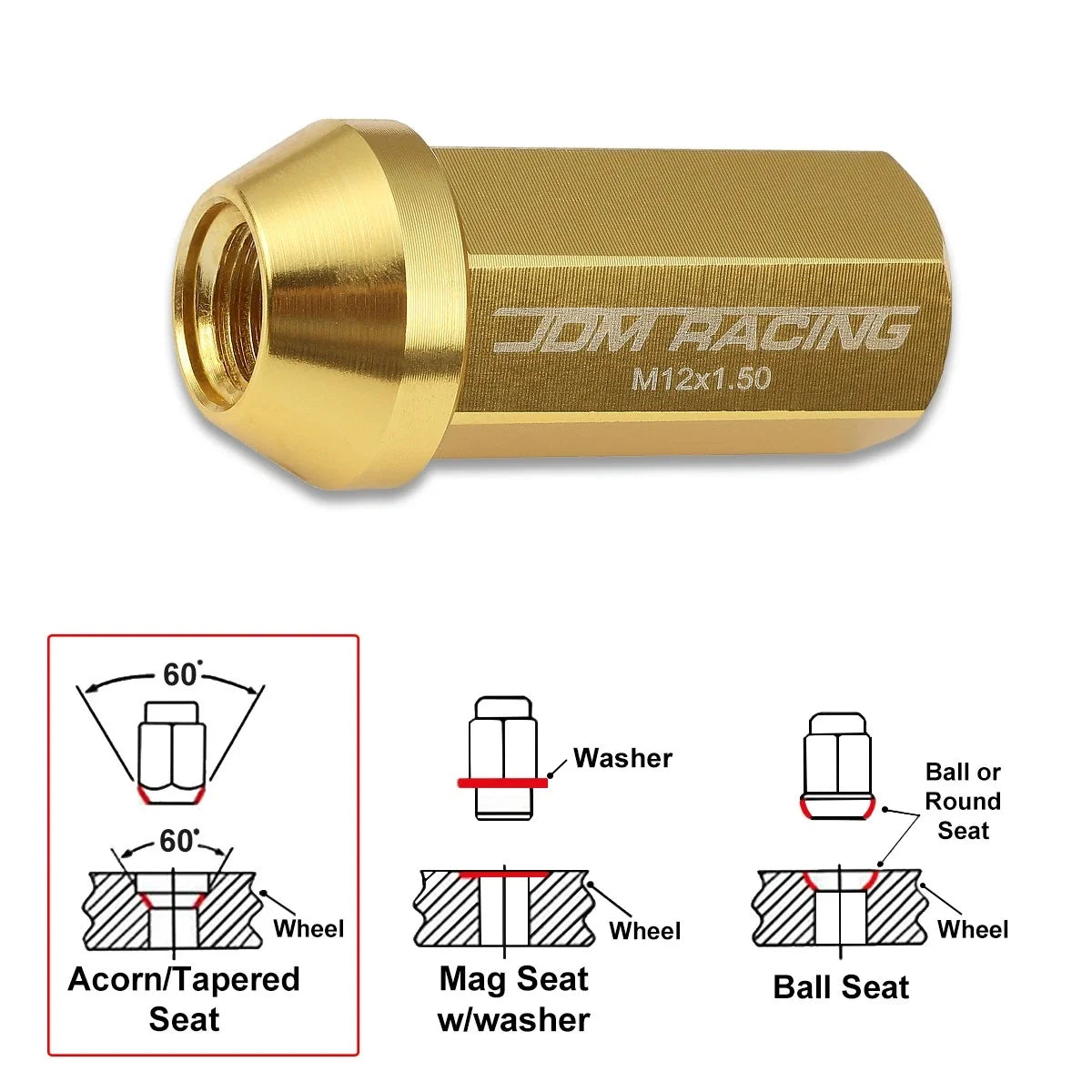 20Pc Gold JDM Aluminum Hex Wheel Lug Nuts M12X1.5 + 25mmx50mm Extension