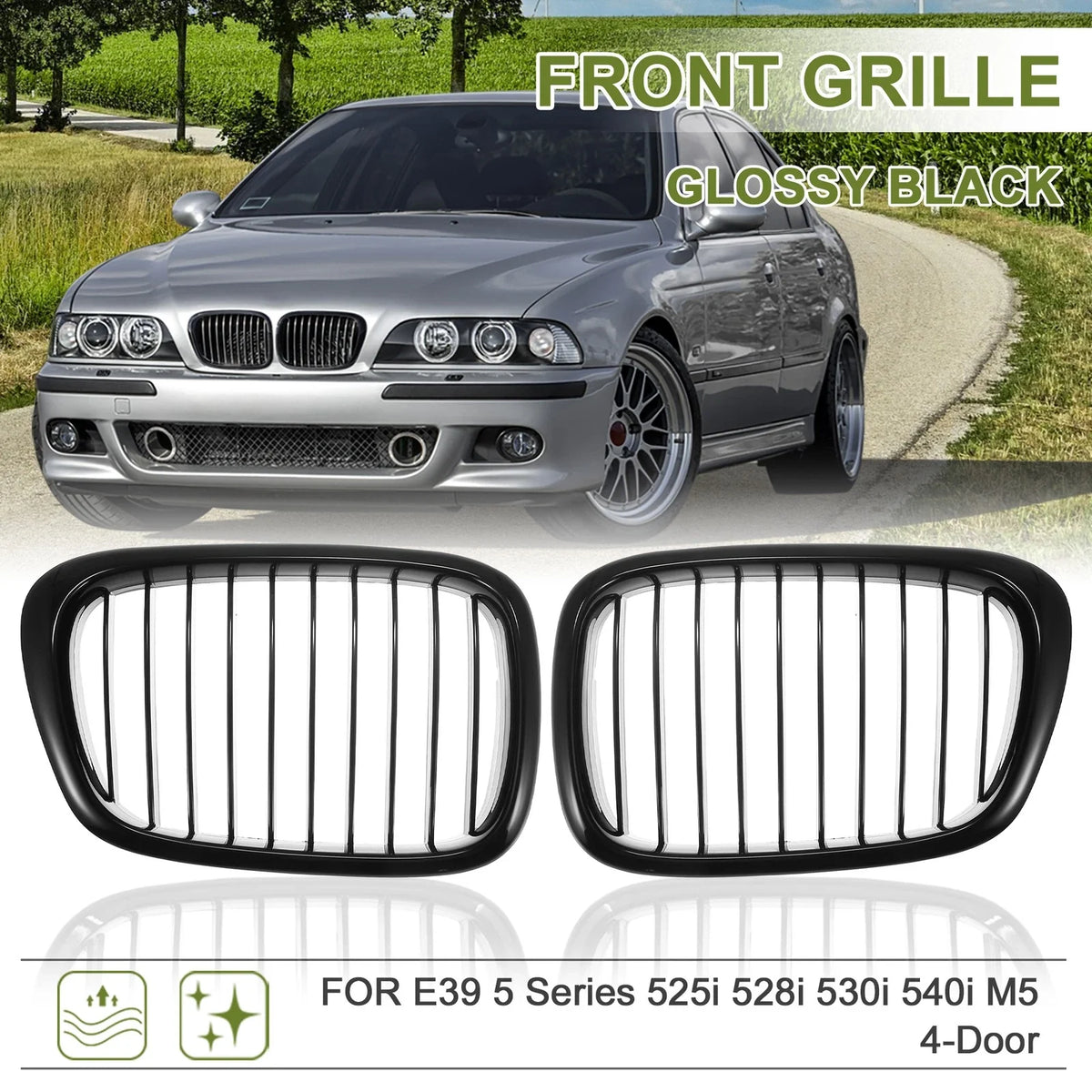 Glossy Black Front Kidney Grille for BMW 528i 540i (1997)