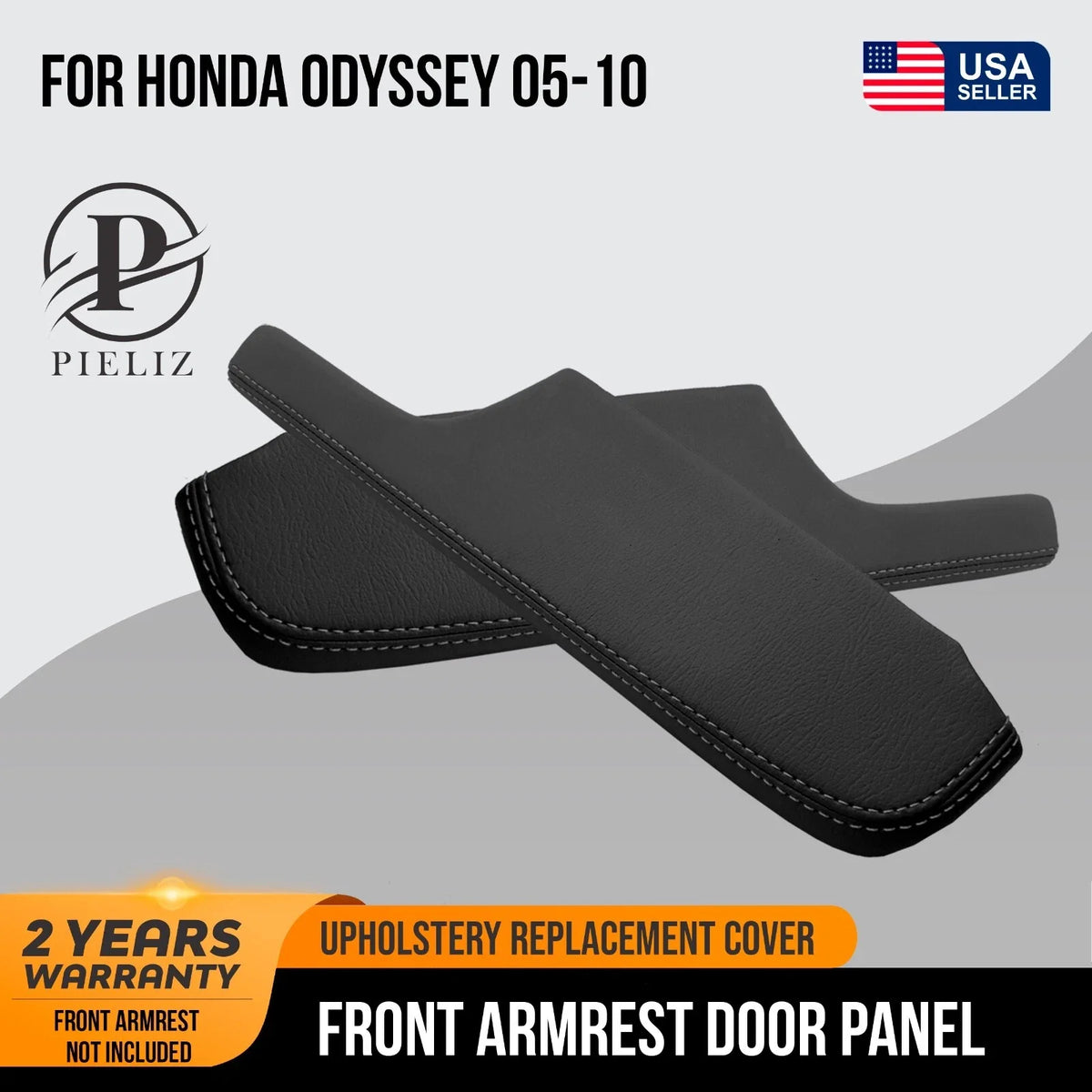 2X Front Armrest Door Panel Leather for Honda Odyssey (2005–2010) Black