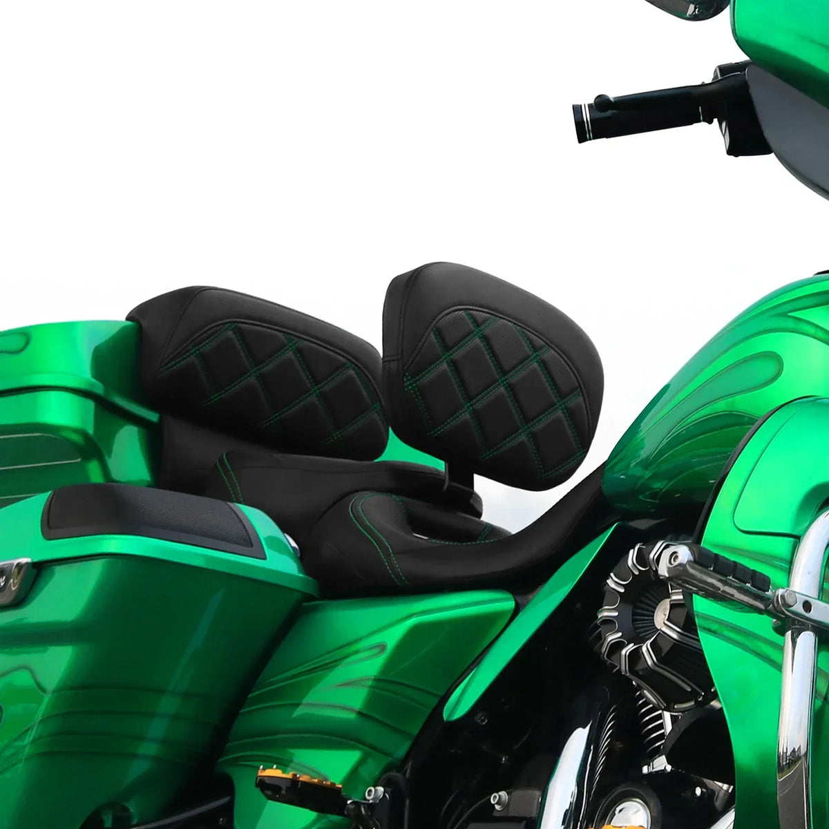 Driver Backrest Pad featuring Green Stitching for Harley Touring 2009-2023