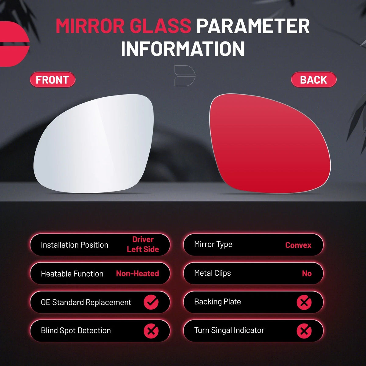 Mirror Glass (Driver Side) for Volkswagen Tiguan 2009-2017