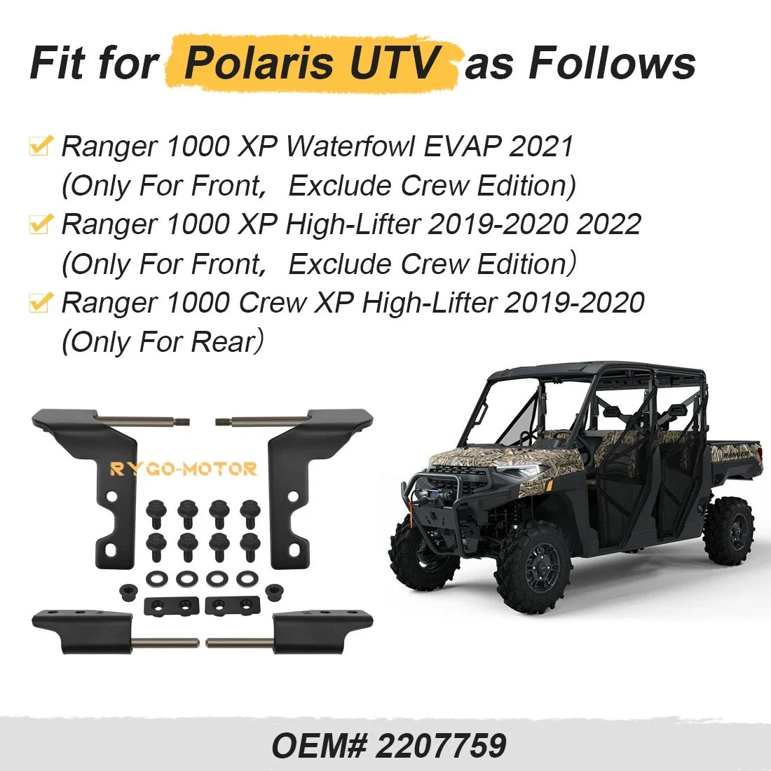Half Door Hinge Hardware Kit for Polaris Ranger XP 1000 Crew (2017–2023)