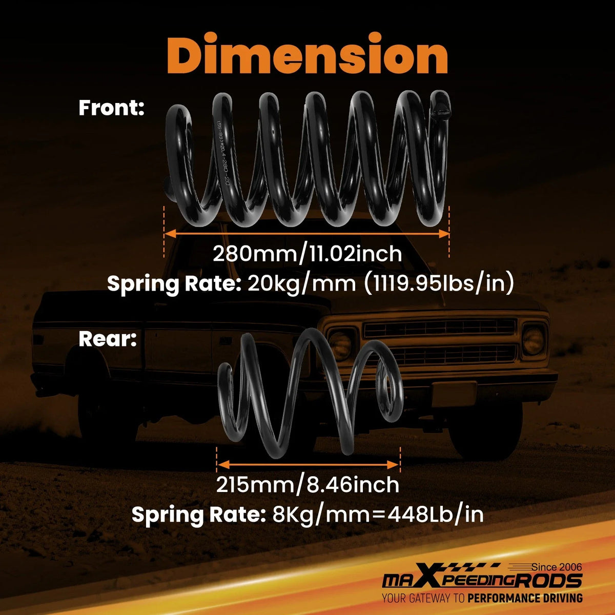Drop Lowering Springs 6" Rear 3" Front for Chevy C10 GMC C15 63-72