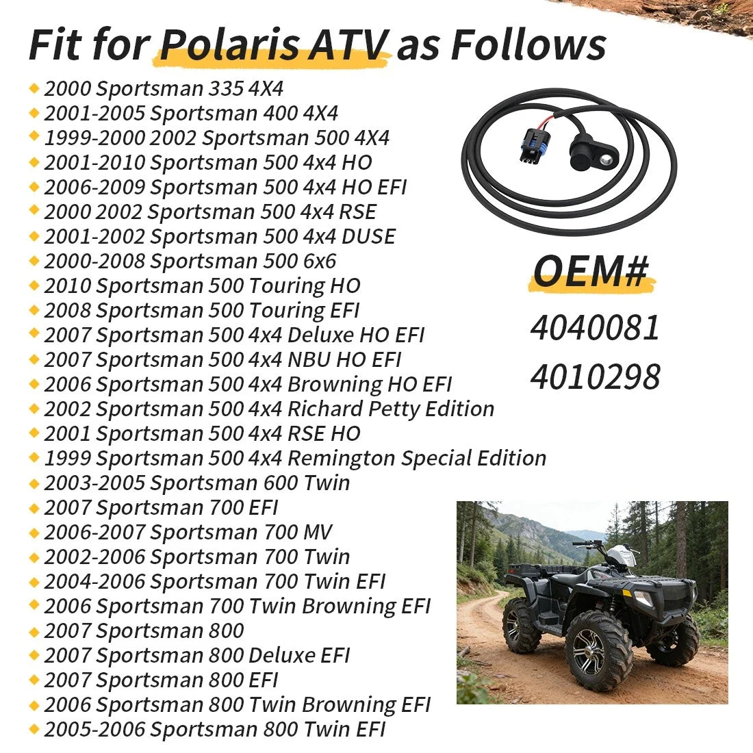 Speed Sensor for Polaris Sportsman 500 (1999–2010) 4010298 4040081