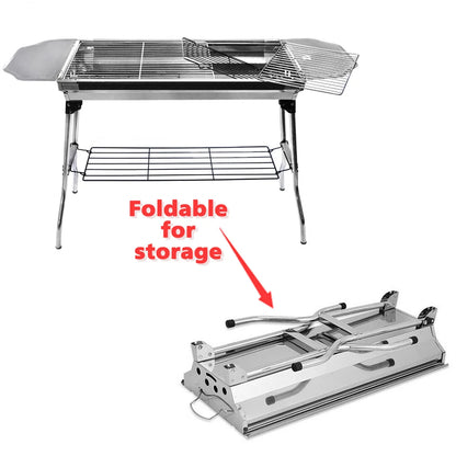 Portable Folding BBQ Grill for Camping & Picnic - Stainless Steel (LAR)