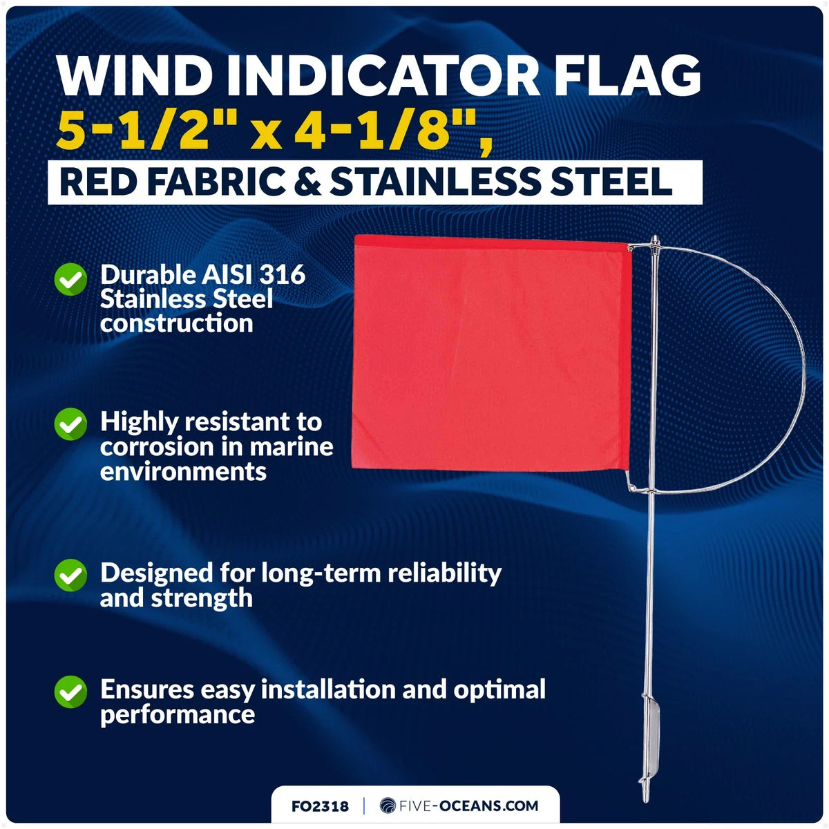 Wind Indicator Flag for FO2318 (5-1/2" x 4-1/8", Red Fabric & Stainless Steel)