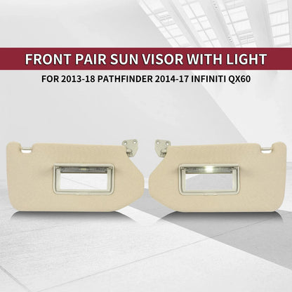 Sun Visor Pair W/Lamp for Pathfinder 2013-2018 & Infiniti QX60 2014-2017