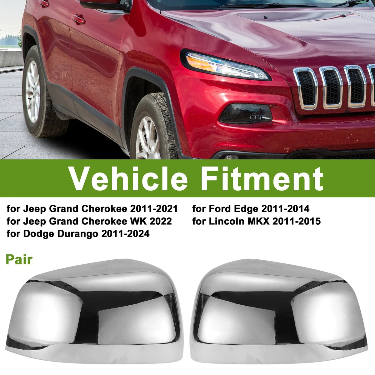 2X Side Mirror Cover Caps for Jeep Grand Cherokee (2011–2021)