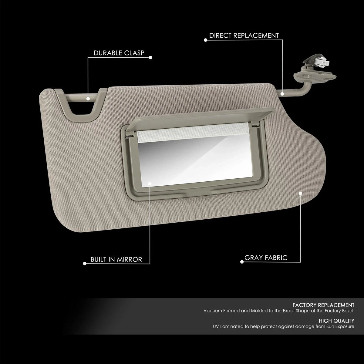 Sun Visor for Nissan Altima (2013–2018) Right Side Gray w/Mirror Replacement