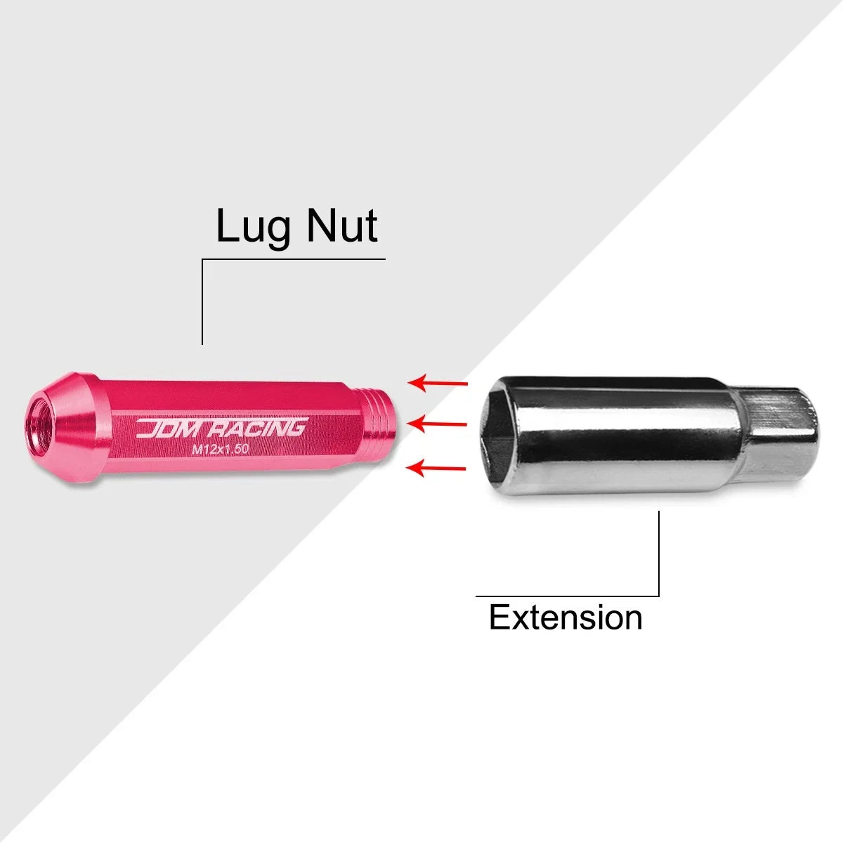 Set of 20 Pink Open-End Conical Aluminum Lug Nuts M12X1.5 25mm OD 90mm Tall