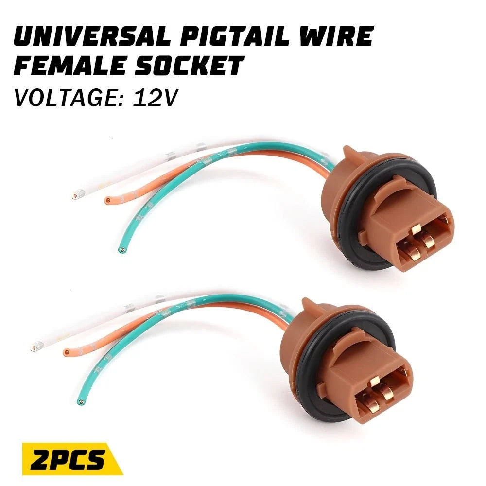 2pc Pigtail Wire Female Socket 7443 for Universal Front Turn Signal Lamp