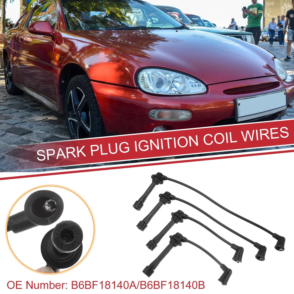 Set of 4 Spark Plug Wire Ignition Coil Cables No.B6BF18140A for Mazda MX-3 (1994–1996)