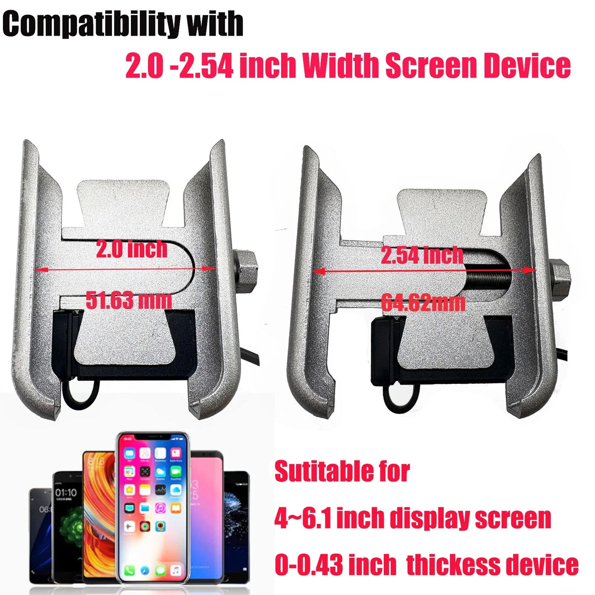 Handlebar Mirror Base Mount for Motorcycle (Universal) - USB Charger