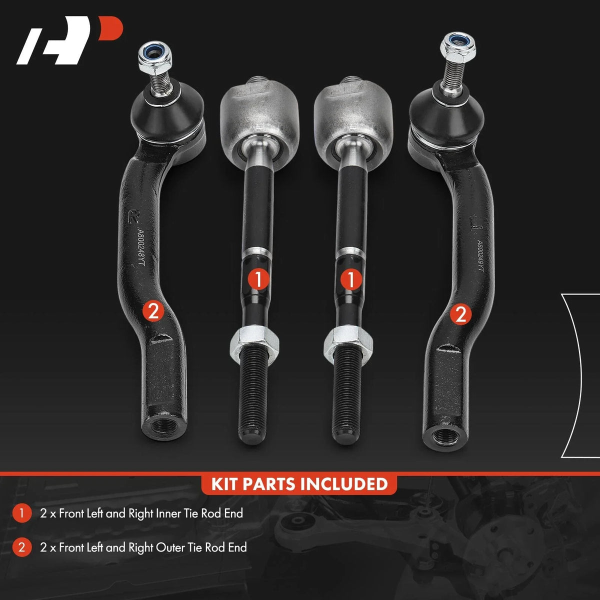 4-Piece Front Tie Rod Ends for Nissan Versa (2007-2012) & Cube (2009-2014)