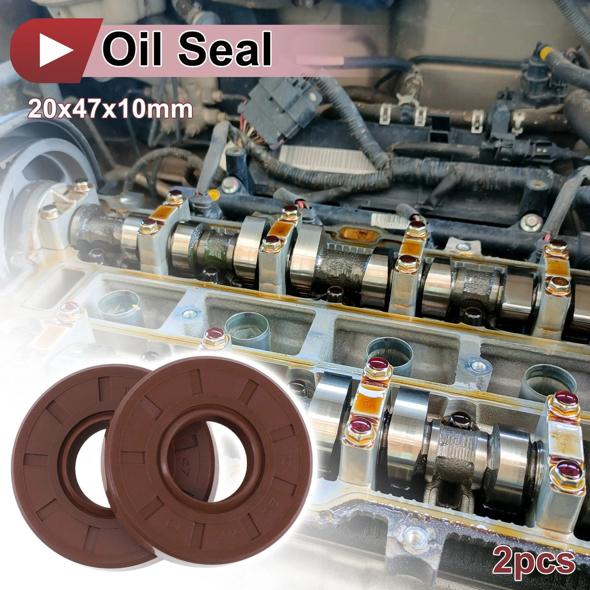 Set of 2 Oil Seal Rotary Shaft Seal FKM Rubber 20x47x10mm for Various Models