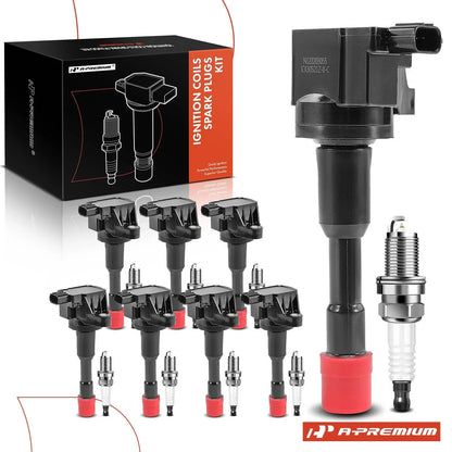Set of 8 Red Ignition Coils & Iridium Spark Plugs for Honda Civic (2003–2005)