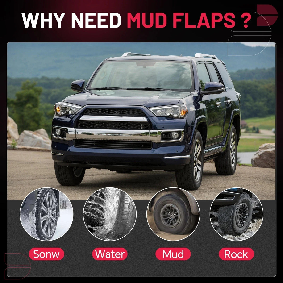 Mud Flaps Set of 4 Splash Guards for Toyota 4Runner (2010-2021)