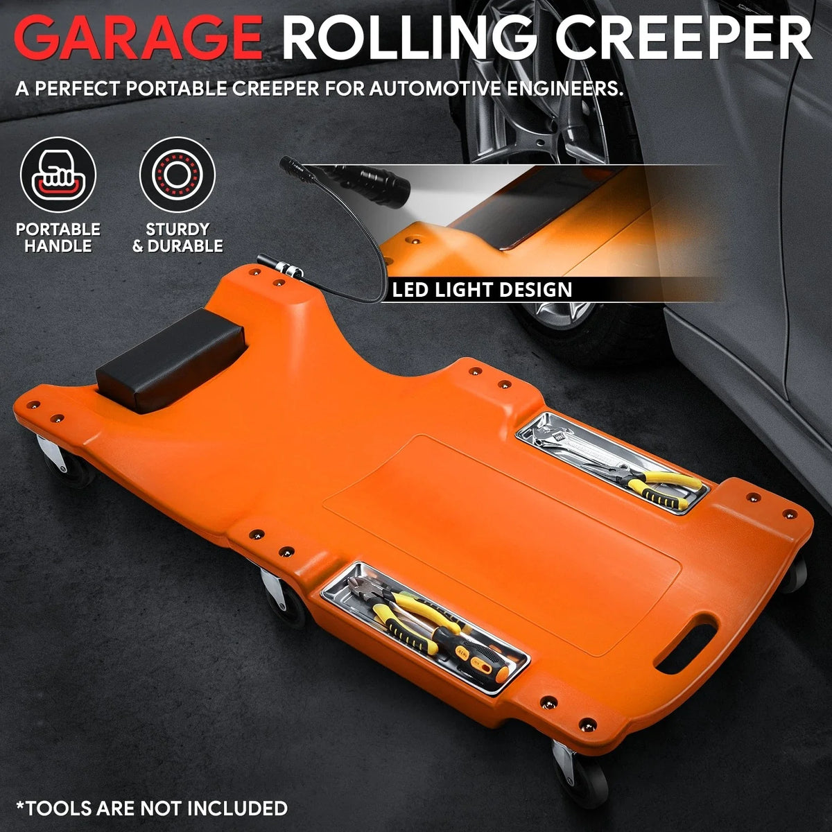 40" Low Profile Automotive Creeper with LED Light - Orange