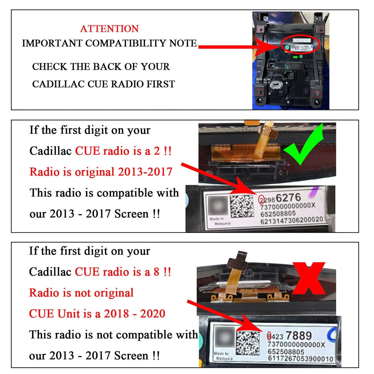 Touch Screen Display + Tool for Cadillac ATS CTS SRX XTS CUE TouchSense (2013–2017)