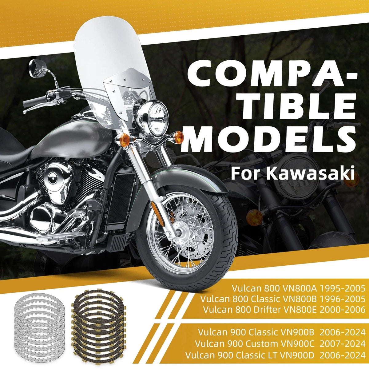 Clutch Friction Plates & Gasket for Kawasaki Vulcan 800 VN800B Classic (1996–2005)