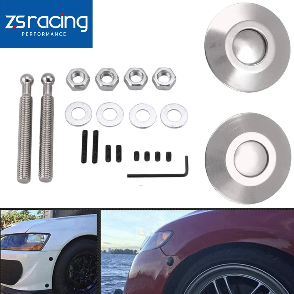 Hood Lock Clip Pins Kit - Universal Vehicles, Silver Color