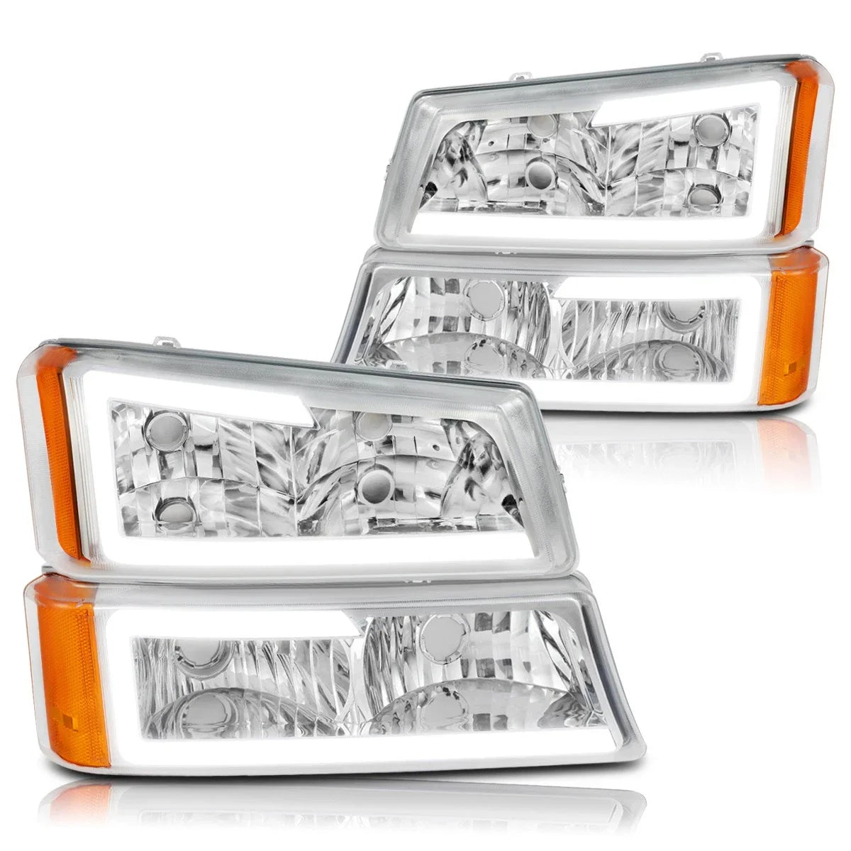 LED DRL Chrome Headlights for Chevy Avalanche Silverado (2003–2007)
