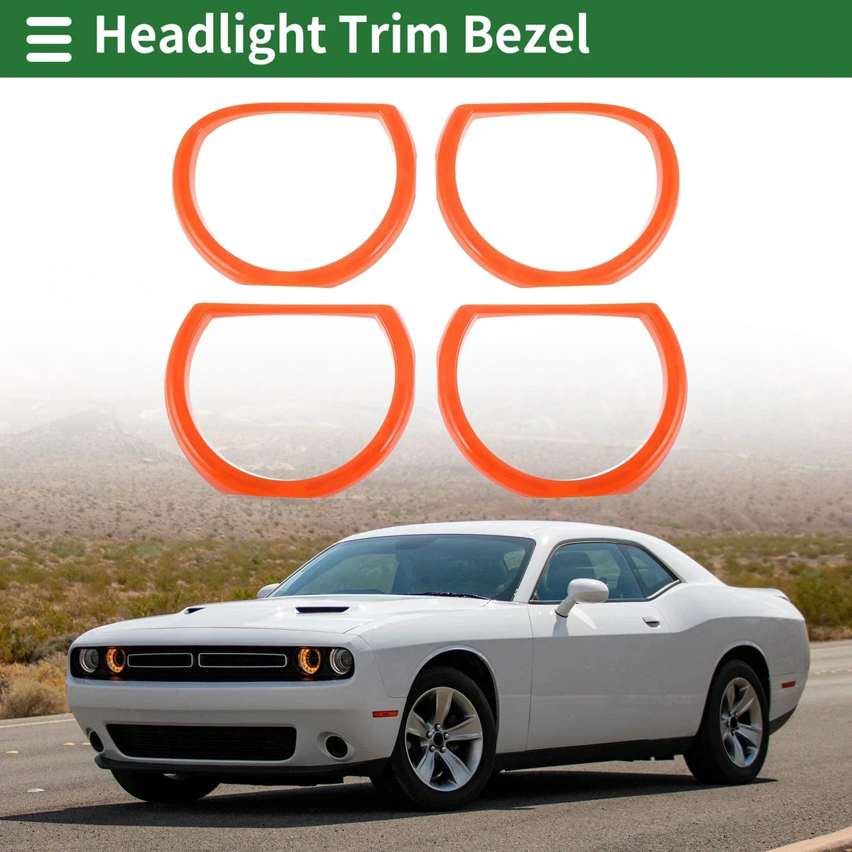 Orange Headlight Trim Bezels Set of 4 for Dodge Challenger (2015-2024)