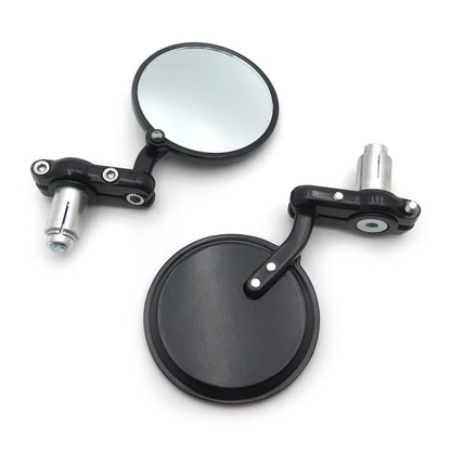 Pair Black Round 7/8" Handle Bar End Side Mirrors for Universal Motorcycles
