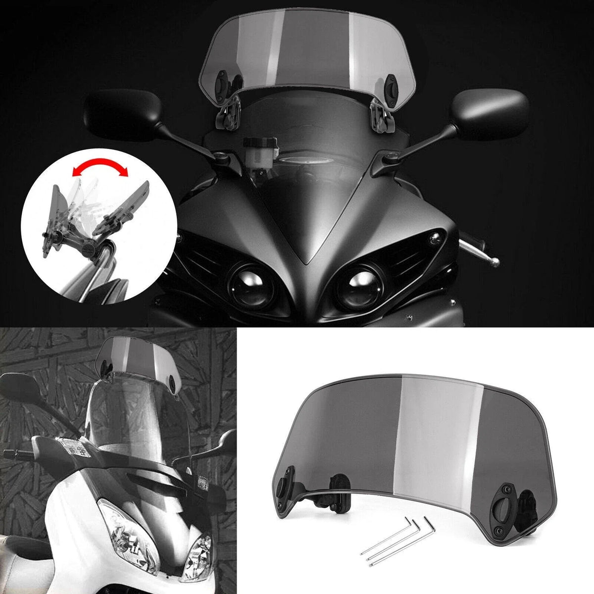 Motorcycle Windshield Wind Deflector Screen - Universal Gray