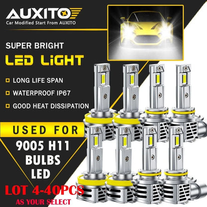 LED Headlight Bulbs Set of 4 9005 H11 6500K White 60000LM for Universal