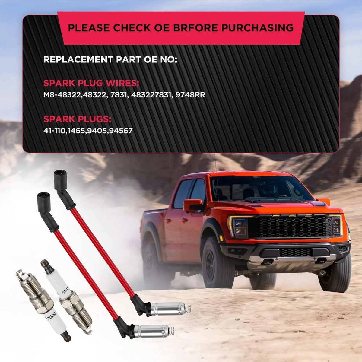 Set of 4 Spark Plugs & Spark Plug Wires 41-110, 9478RR, 48322 for Performance