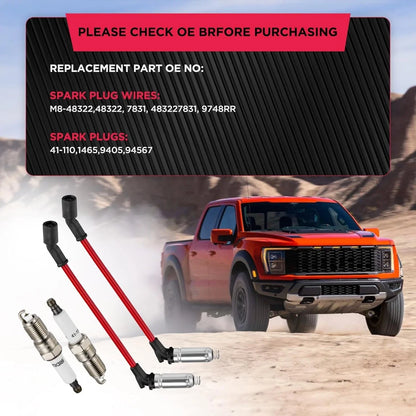 Set of 4 Spark Plugs & Spark Plug Wires 41-110, 9478RR, 48322 for Performance