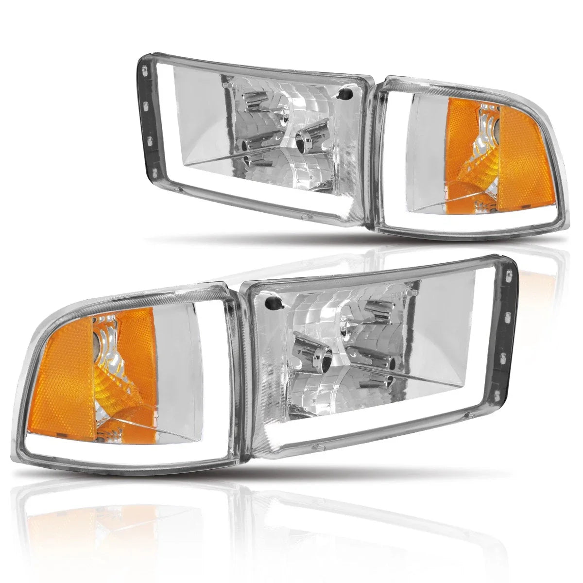 Dual L-Bar LED DRL Headlight for Dodge Ram (1994–2002) - Chrome Housing