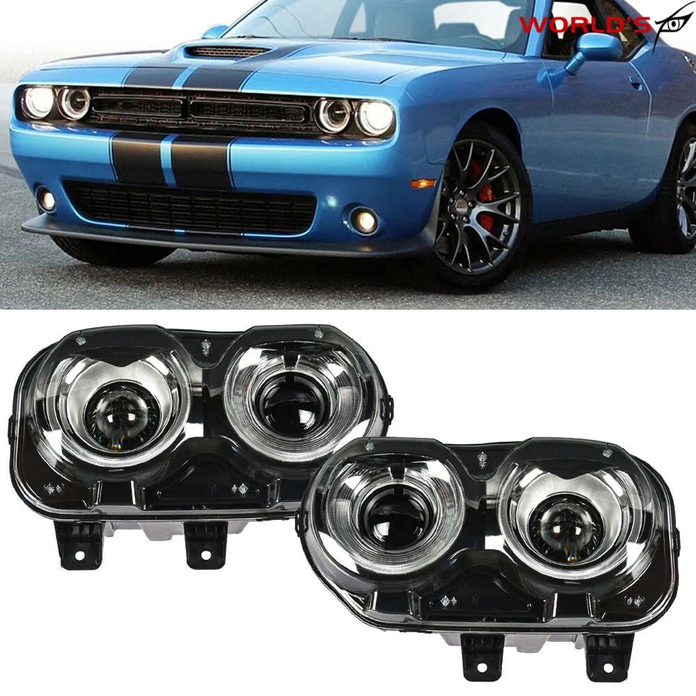 Set of 2 LED Headlights for Dodge Challenger (2015–2018) Black