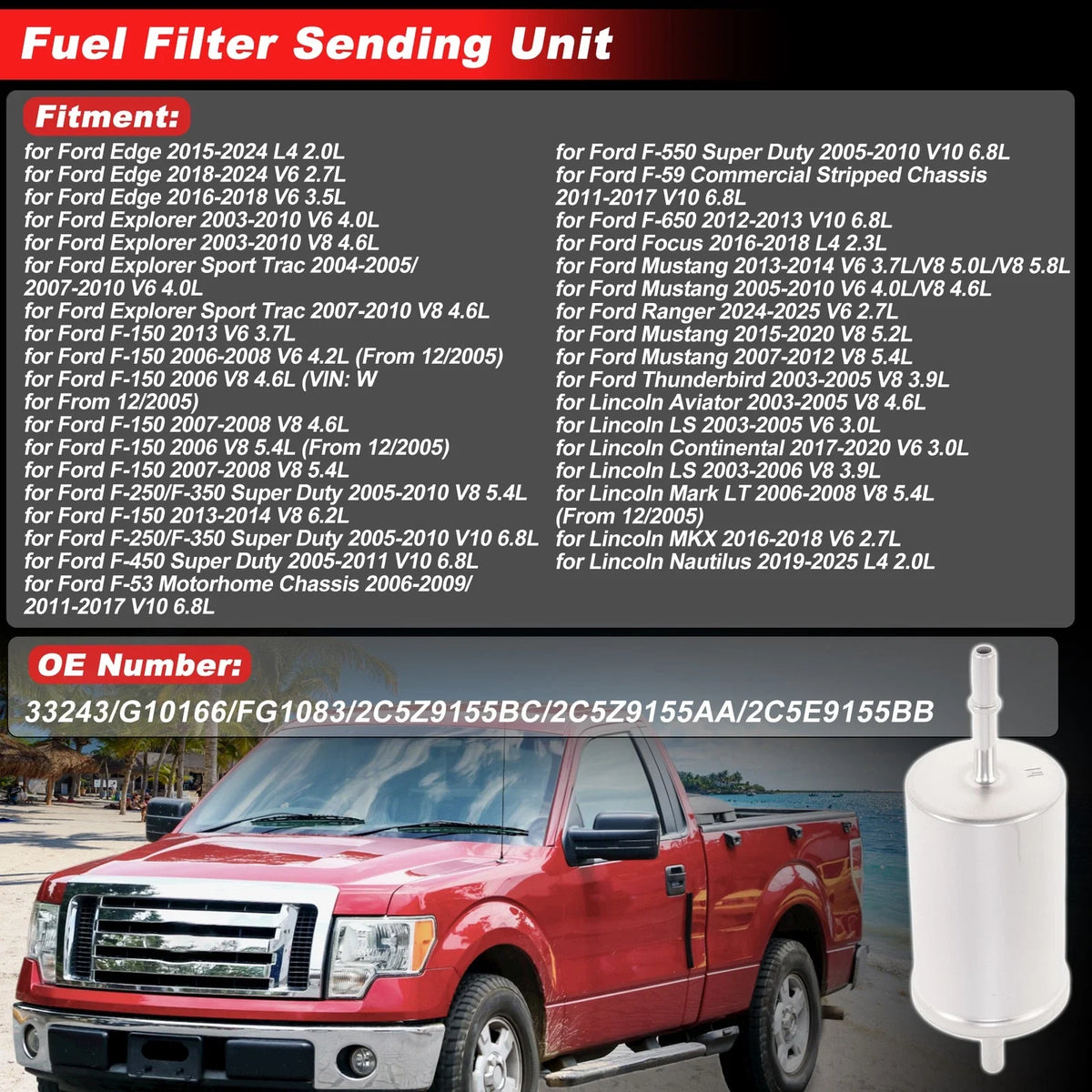 Chassis Pipeline Fuel Filter Assembly for Ford Edge (2015–2024) No. 33243