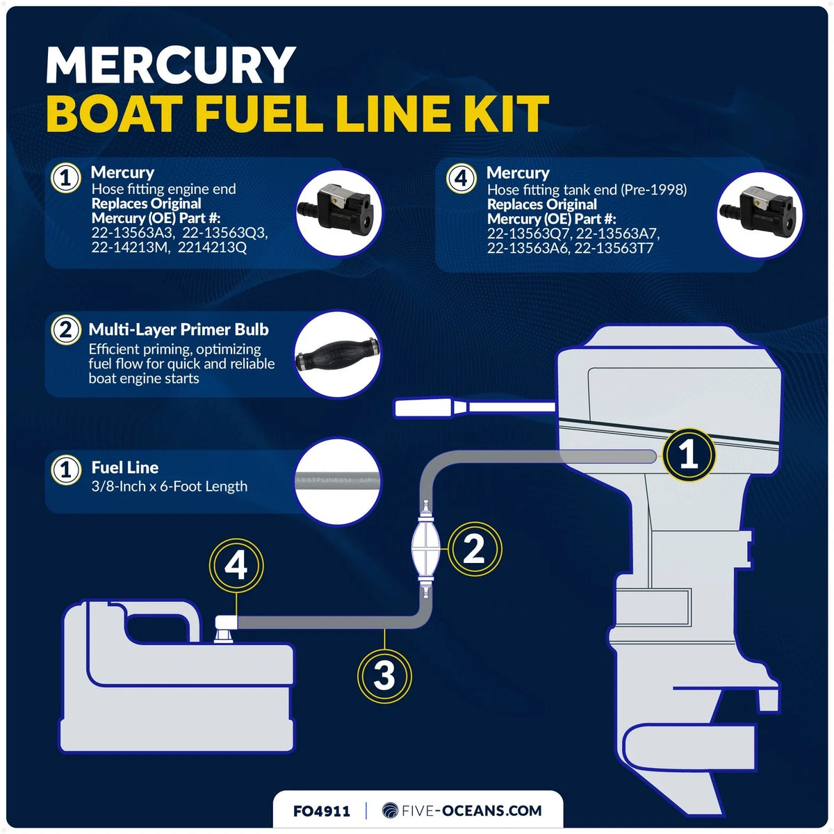 Fuel Line Kit 3/8-Inch x 6-Foot for Mercury Marine (EPA/CARB Approved)