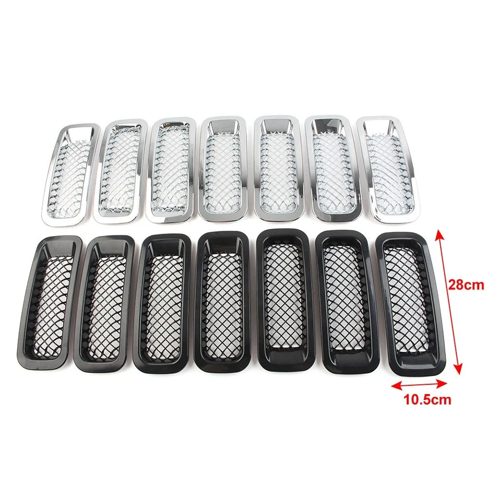 Set of 7 Front Mesh Grille Covers for Jeep Patriot (2011–2017) Gloss Black