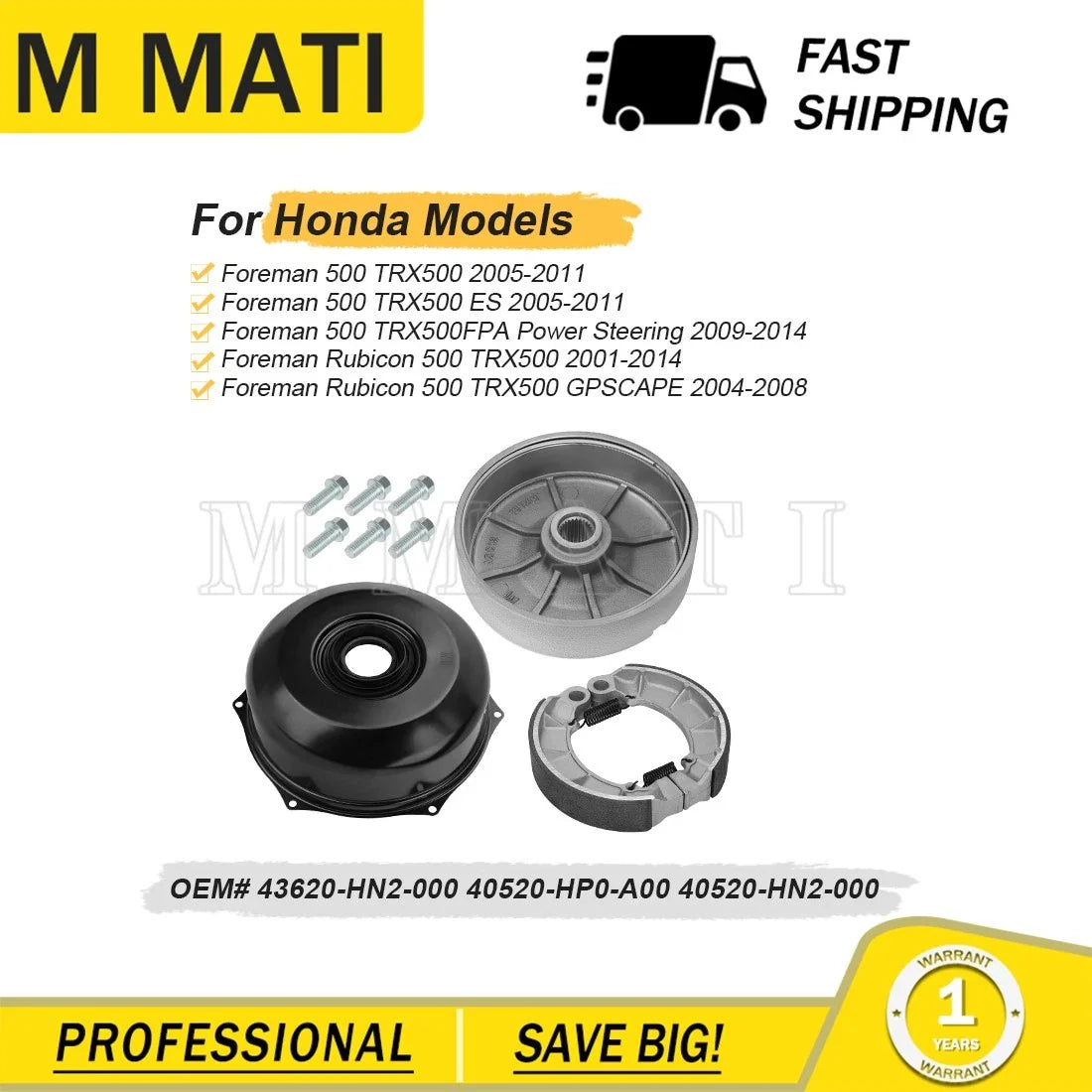 Rear Hub Cover with Brake Shoes Kit for Honda Rubicon 500 2001-2014