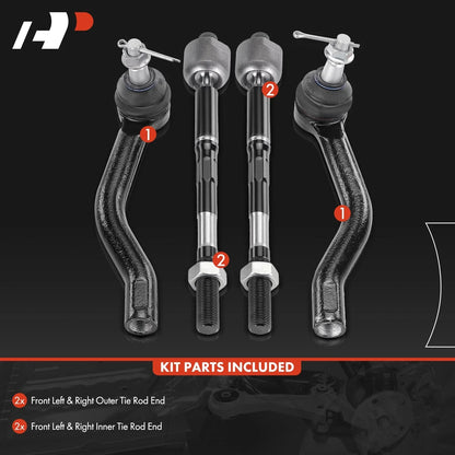Set of 4 Front Inner Outer Tie Rods for 2013–2020 Nissan Pathfinder