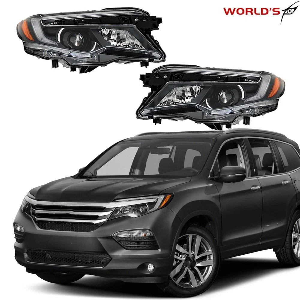 Set of 2 Halogen Headlights with LED DRL for Honda Pilot, Ridgeline
