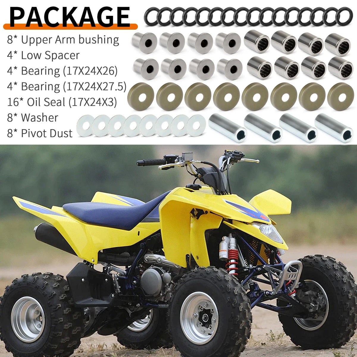Front Upper Lower A-Arm Bushing w/ Oil Seal Kit for Kawasaki KFX400 (2003–2006)