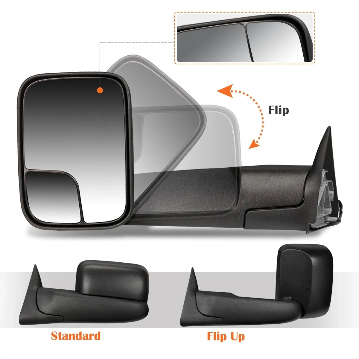 Manual Foldable Towing Mirrors Set for 1500/2500/3500 Dodge Ram (94-97)