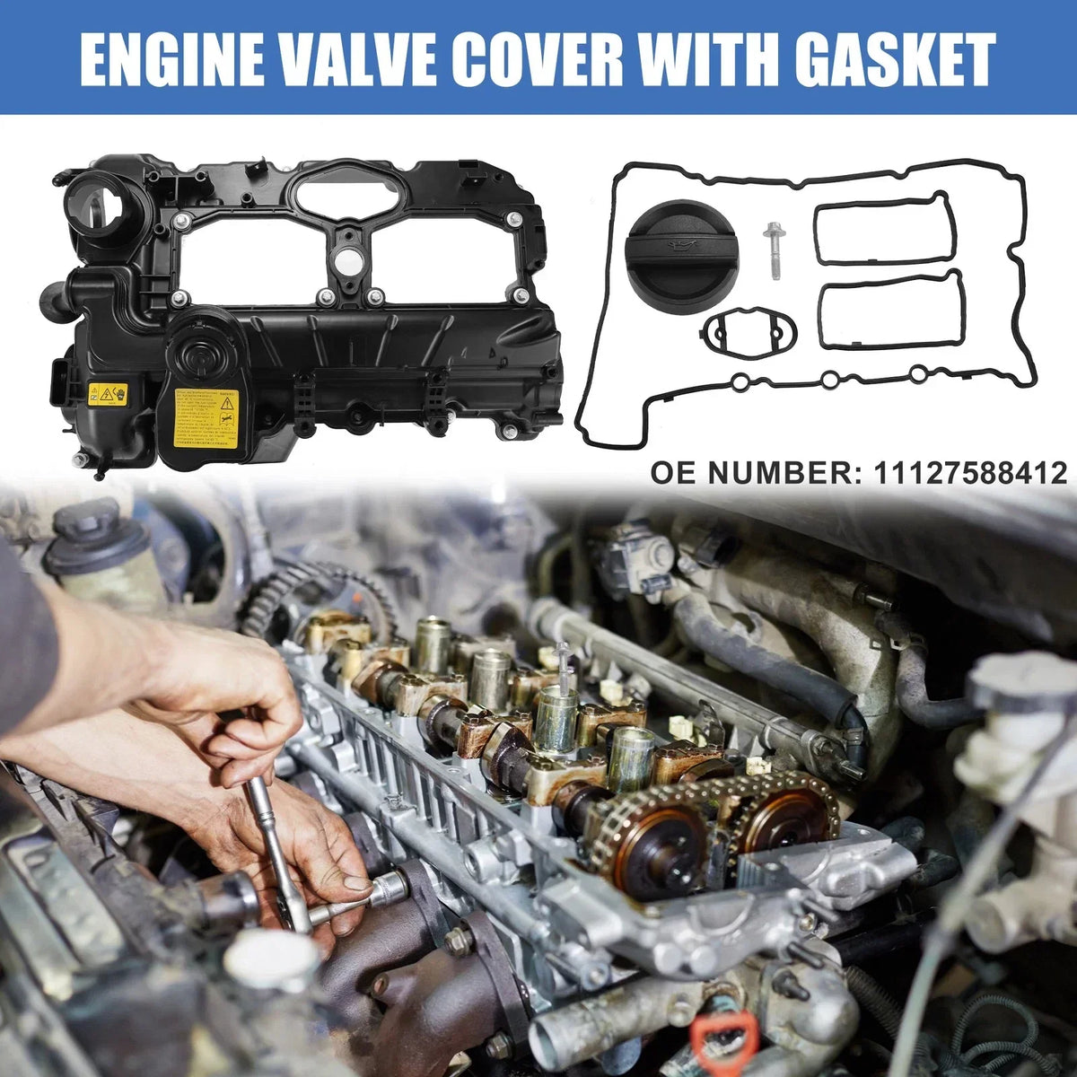 Set of Engine Valve Cover, Gasket, and Bolts for BMW 528i 328i