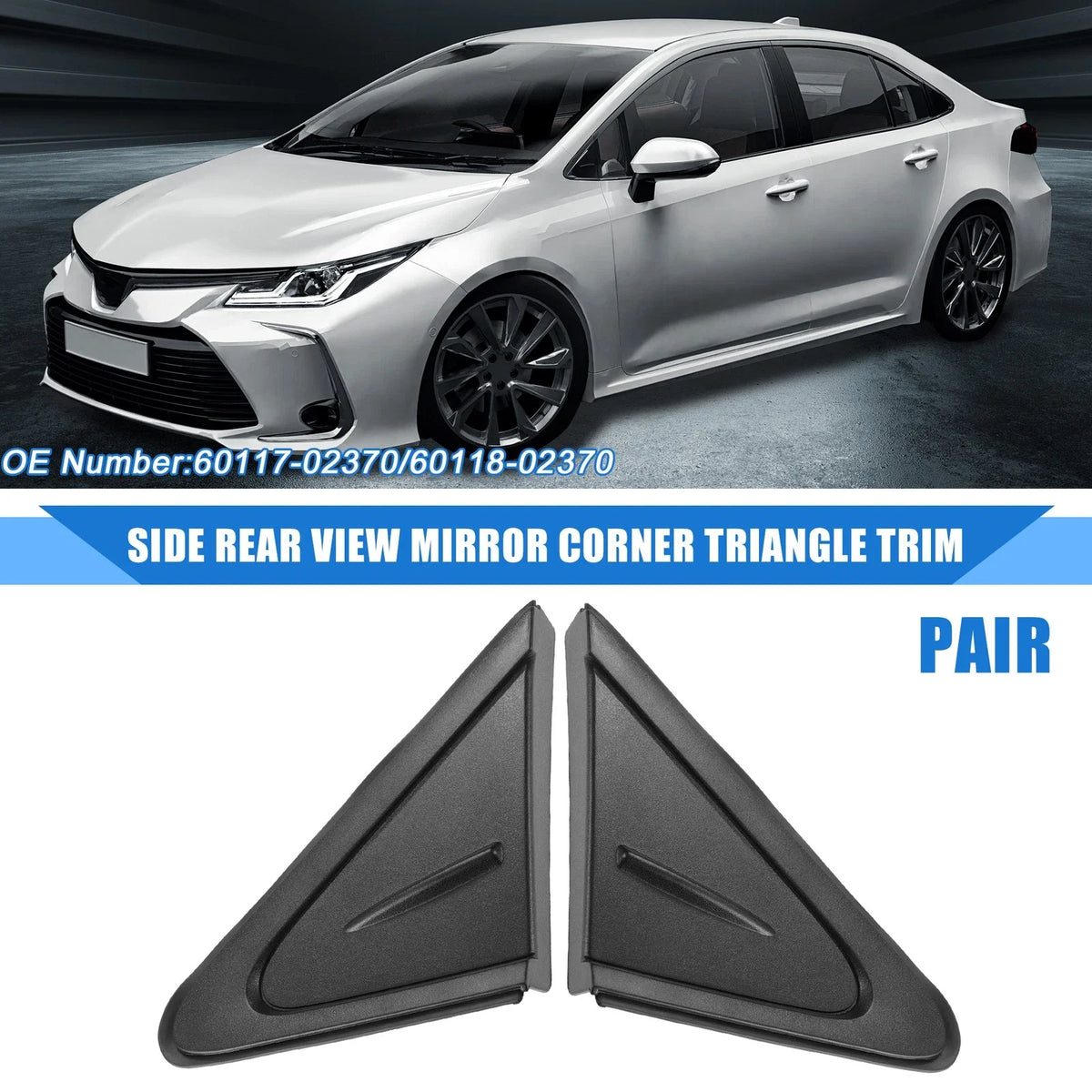 1 Pair Side Rear View Mirror Corner Triangle Trim for Toyota Corolla (2020–2021)