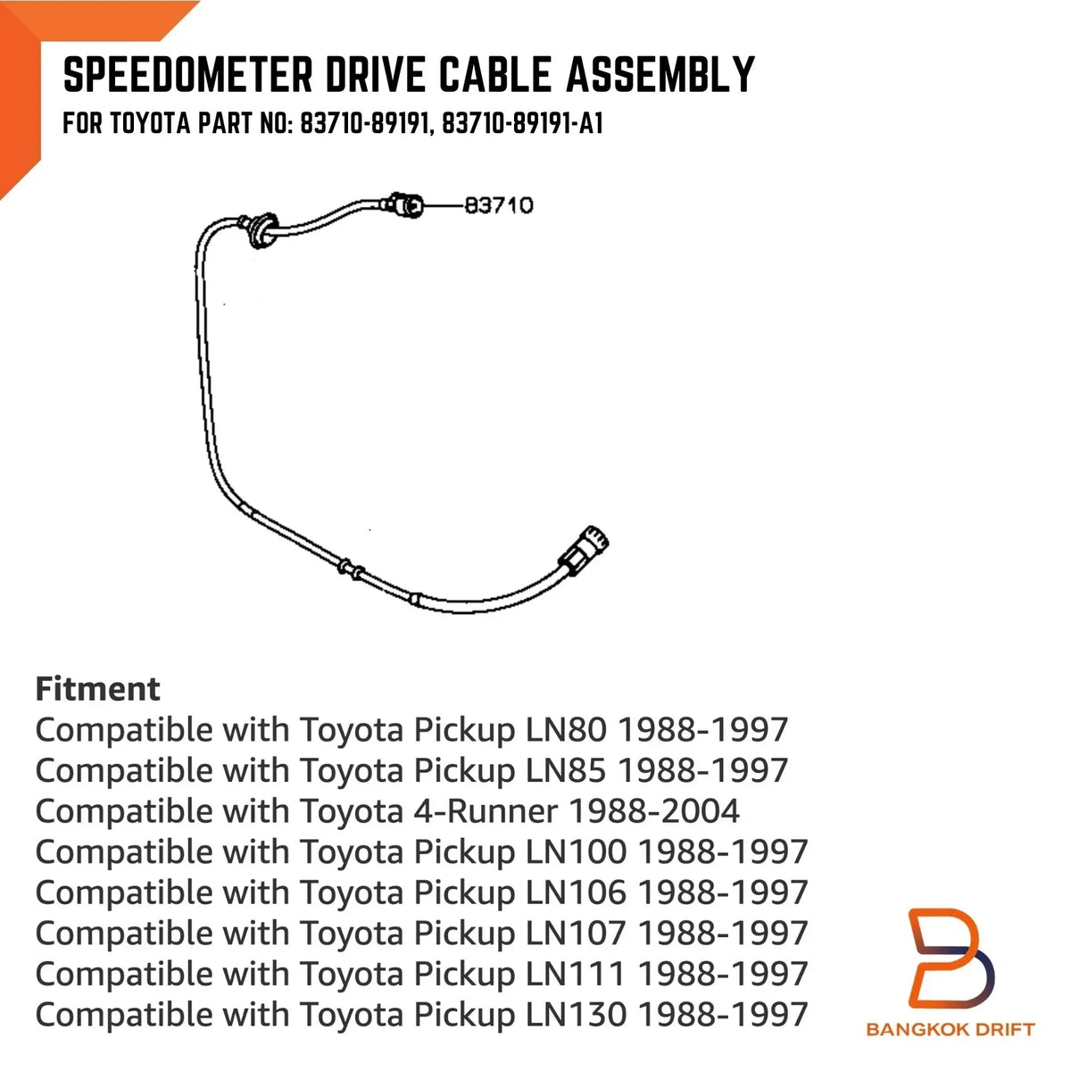 Speedometer Cable for Toyota 4Runner LN85 LN105 88-95 Hilux